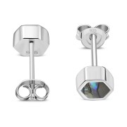 Abalone Shell Hexagon Silver Stud Earrings, e373st